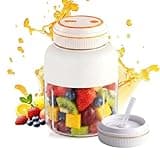 Portable Household Appliances Juicer, Electric Juicer Cup, Cordless Juice Mug with Dual Lid Design, Compact Travel Drinking Cup, Personal Blender for Smoothies, Juice (Beige, 1300 ML)
