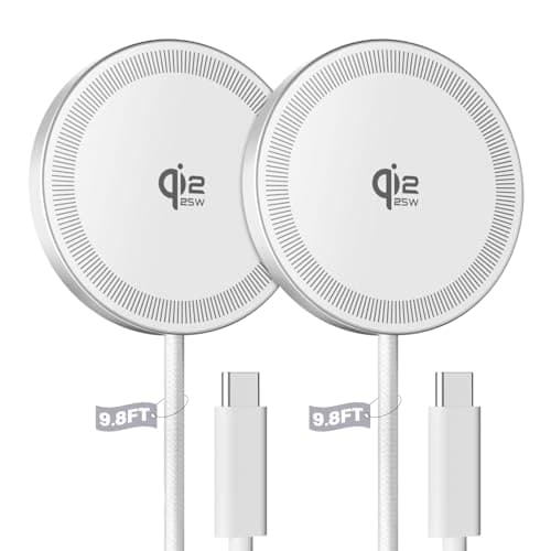 2Pack Magnetic Wireless Charger 25W Fast Charger for iPhone 17/16/15/14/13/12 Series & AirPods, Portable Wireless Charging Pad for Travel Home Office Desk, 9.8FT-White
