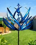 Cyan Oasis 91 inch Wind Spinners Outdoor - Extra Large Outdoor Metal Wind Sculptures Spinners with Stake, Windmills for The Yard Garden, Yard Art Garden Lawn Decor - Blue (27" W x 91" H)