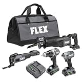 FLEX 24V Brushless Cordless 4-Tool Combo Kit: Reciprocating Saw, Oscillating Multi-Tool, Drill Driver, and Impact Driver with (2) 2.5Ah Lithium Battery and 160W Fast Charger - FXM404-2A