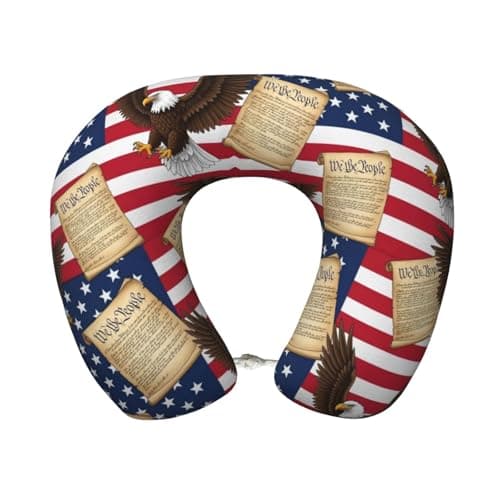 VAFZASC Breathable Neck Pillow for Sleeping Rest Nap American Flag Patriotic USA Bald Eagle and Book Art, Airplanes/Car/Home Memory Foam Travel Cushion with Polyester Cover Washable for Women Men
