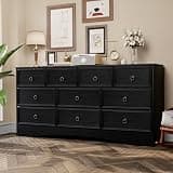 VVFLU Farmhouse 10 Drawer Dresser for Bedroom – 63'' Long Dresser Wood Chest of Drawers,TV Stand for 75 inch TV, Storage Organizer Furniture, Hallway, Entryway, Closet, Black
