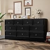 VVFLU Farmhouse 10 Drawer Dresser for Bedroom – 63'' Long Dresser Wood Chest of Drawers,TV Stand for 75 inch TV, Storage Organizer Furniture, Hallway, Entryway, Closet, Black