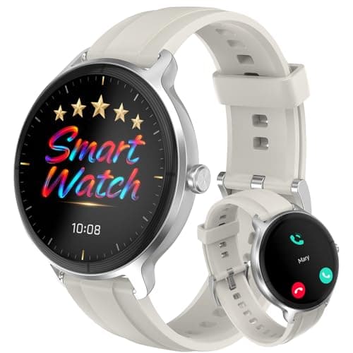 PROTKPETS Smart Watches for Women Men 1.27" HD Fitness Tracker with Heart Rate/Sleep/Step/SpO2 Monitor, IP68 Waterproof Watch for Android iOS (Off White)