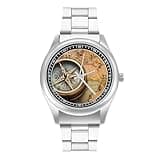 FekiLoot Old Compass Watches for Men Big Face Stainless Steel Analog Quartz Watch Business Dress Wristwatch Casual Wrist Watch Easy to Read Gifts for Husband Father