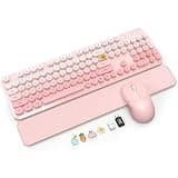 Wireless Keyboard and Mouse Combo, Magnetic Soft-Touch Wrist Rest, Pink