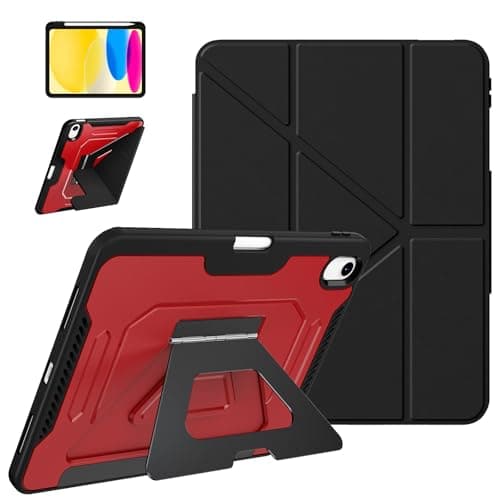 TASSKTO for ipad A16 Case,ipad 11th/10th Generation Case 11 Inch 2025/10.9 Inch 2022 with Pencil Holder,Removable Magnetic & Trifold Leather Stand Cover,Multi-Angle Vewing,Auto Sleep/Wake(Black Red)