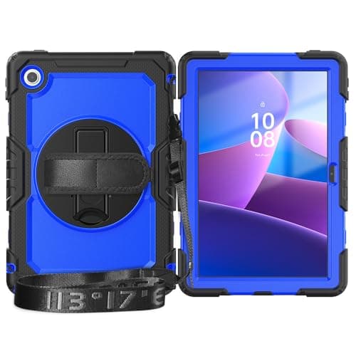 Heavy Duty Shockproof Case Compatible with Lenovo Tab 10.1'' TB-311FU / TB-311XU 2025 Kids Case,Rugged Dropproof Protective Cover W Screen Protector+Rotating Stand+Handle+Strap (Blue PC)