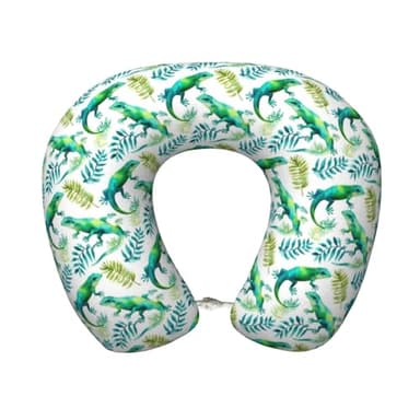 Fuzquwu Green Lizard Printed U-Shaped Travel Neck Pillow, Memory Foam Pillow for Airplane, Train and Car Travel