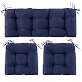 Aegisun Wicker Chair Cushions of 3 Pieces, Waterproof Cushions for Patio Furniture, Tufted Wicker Outdoor Furniture Cushions, 1 Patio Loveseat Cushion and 2 U-Shaped Cushions, 44"x19"x5", Navy Blue