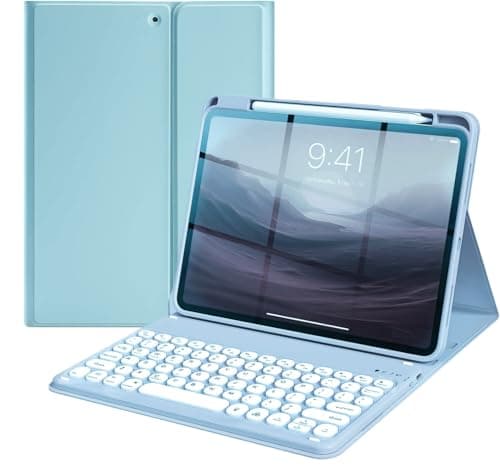 Keyboard Case for iPad 11th (A16 2025)/iPad 10th Generation, Cute Color Magnetic Detachable Stand Keyboard Cover with Pencil Holder,Misty Blue