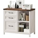 Halitaa 3 Drawer File Cabinet, Farmhouse Lateral Filing Cabinet Fits Files Letter or A4 Size, Wooden Printer Stand with Open Storage Adjustable Shelf for Home Office, Rustic White and Brown