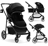 INFANS 2 in 1 Baby Stroller, High Landscape Infant Stroller & Reversible Bassinet Pram, Foldable Pushchair with Adjustable Canopy, Storage Basket, Cup Holder, Suspension Wheels (Black)