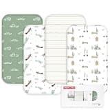Gllquen Baby Bedside Sleeper Sheets 33x20 Inch 4 Pack - Fitted Crib Mattress Covers, Ultra Soft Oeko-TEX Certified Bassinet Sheets for Girls Boys, Gift Ready Box for Baby Shower (Retro Traveler)
