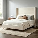 WEUP Queen Bed Frame with Tall Headboard, 56" Corduroy Upholstered Bed Frames, Premier Modern Sturdy Wingback Cloud Bed-Frame Platform, Thicker Wood, No Box Spring Needed, Easy Assembly, Cream