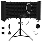 Geynnple Microphone Isolation Shield – Foldable & Adjustable Soundproof Panel for Recording, Podcasting, Vocal Booth, Studio & Home Use (Six-sided low stand)