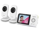 VTech Baby Monitor No WiFi with 2 Cameras – 19-Hour Battery, Patrol Mode for Twins & Two Rooms, 1000ft Range, Auto Night Vision, Two-Way Talk, Temperature Sensor | VM819-2
