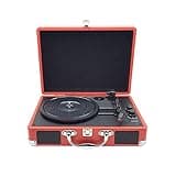 European Record Player Suitcase Design Portable Vintage Bluetooth with Built-in Speakers Turntable Players(Red)