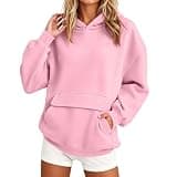 Women's Solid Color Pullover Hoodie Long Sleeve Loose Fit Soft Sweatshirt Casual Tops with Pockets Fall Winter Pink