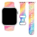 Pink Gradient Rainbow Marble Watch Series 11 Band, IWatch Band Compatible With Apple Watch 42/44/45/49mm Wristbands Rubber Silicone Strap Adjustable Replacement For Series 10/9/8/7/Se/Ultra Women Men