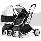 Double Stroller for Toddlers Side by Side,Two-Way Baby Stroller Twins Pushchair-Detachable,High Landscape Seat and Adjustable Canopy(White)