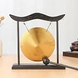 Hosrivae Brass Table Gong with Wooden and Mallet, 8.5 Inch Chinese Desktop Percussion Instrument Meditation, Feng Shui, Home Decor, Sound Gong Ornament, Gold Finish(A)