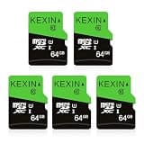 KEXIN Micro SD Card 64GB 5 Pack with SD Adapter microSDXC Memory Card UHS-I C10 U1 Micro SD Card Full HD High Speed TF Card for Smartphone Tablet Action Camera Dash Cam Drone Game Console