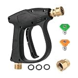 OMALLA Pressure Washer Gun, Short Power Washer Spray Gun with 1/4" Quick Connect, M22-14 Inlet, M22-14 to M22-15 Adapter, 25° & 15° Nozzles and O-Rings for Car Washing and Home Cleaning.