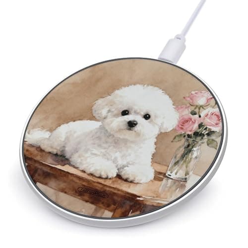 Puppy Dog Wireless Charger with Aluminum Alloy Frame Qi Certified Fast Wireless Charging Pad 10W Charging Station Portable Phone Charger for All Wireless Charging Phone