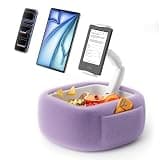 LULULOOK Tablet Pillow Stand, Compatible with iPad, iPhone and 4.7-14.6”Tablet, 360° Adjustable Kindle Pillow Stand for Bed with Ultra Fluffy Fabric & Snack Bowl (Velvety Purple)