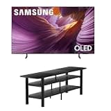 Samsung QN55S85FAFXZA 55" OLED HDR 4K Smart TV with an ErgoAV ERTFL1-01B 60" FlexFold Frame TV Stand with Shelves (2025)
