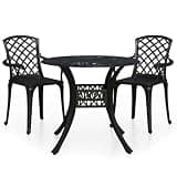 WDSAYREH Cast Aluminum 3 Piece Bistro Set Black Patio Outdoor Table and Chairs with Umbrella Hole
