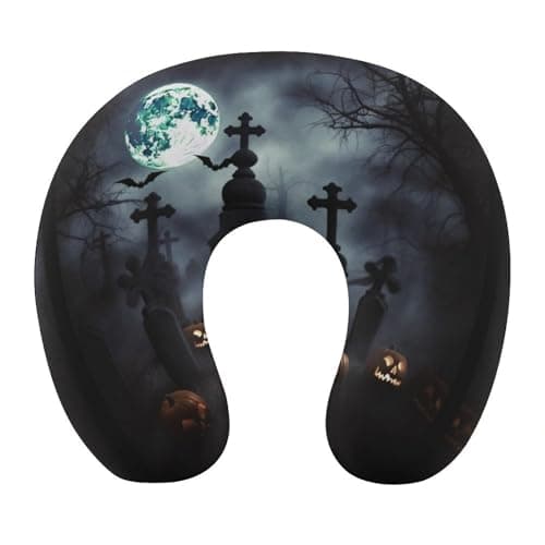 HJKBCV Gothic Happy Halloween Travel Pillow Comfortable Travel Neck Pillow U Shape Portable Headrest Office Napping Pillow Great for Airplane Chair Car Home Office