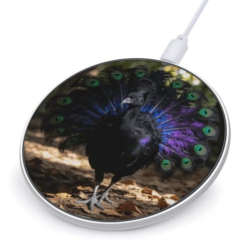Black Peacock Wireless Charger Portable Fast Charging Pad Lightweight Wireless Charging Pad 10W Slim Charging Station for Phone Charger Mat for Travel Home Office Desk
