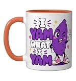 I Yam What I Yam Ube Pun Purple Yam Dad Joke Ceramic Mug, Orange/White, 11oz
