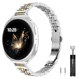 MoKo Slim Metal Band Compatible with Samsung Galaxy Watch 8 40mm 44mm/8 Classic 46mm, Thin Stainless Steel Replacement Strap for Women, Silver/Gold