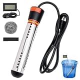 2000W Portable Immersion Water Heater, with 304 Stainless Steel Guard and Digital Thermometer, Rapidly Heats 5 Gallons of Water for Underwater Electric Heating in Bathtubs, Campsites, and Small Pools