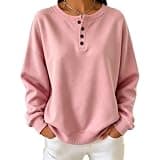 Lmdudan Womens Oversized Henley Shirts Long Sleeve Button Front Soft Comfy Pullover Causal Office Sweatshirts Fall Winter Pink
