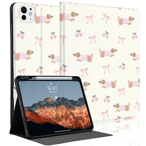 Idocolors Cute Case for 13" iPad Air M3 2025/M2 2024 with Pencil Holder, Auto Wake/Sleep PU Leather Soft TPU Back Cover Multiple Viewing Angles for Women Girls, Dachshund