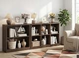 FATORRI 6-Cube Storage Organizer and 3-Tier Bookshelf Set of 2, Open Shelf Bookcase and Cube Bookcase with Rounded Corners for Living Room Bedroom Office, Dark Walnut