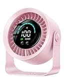 DIGIX Rechargeable USB Desk Fan for Bedroom, 100 Speeds, 360° Rotation, Wall Mounted Design Small Portable Table Fan with LED Display, Quiet Personal Desktop Cooling Fans for Home Office (Pink)