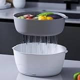Fruit and Vegetable Washing Machine, Countertop Fruit Washer and Produce Cleaner Device,Portable Wireless Veggie Wash for Washing Fruits,Cordless Veggie Cleaner with 2-Tier Drain Basket Strainer