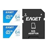 EAGET 2-Pack 64GB TF Memory Card Up to 100MB/s Read 60MB/s Write with SD Adapter, Mini SD Card, High Endurance A1 U3 V30 C10 UHS-I 4K Video for Dash Cam Security Camera Smartphone Tablet