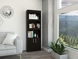 agnixnaf Bookcase 4 Tier 2-Door, Metal Hardware, Black Bookshelves Storage, Modern, for HomeOffice