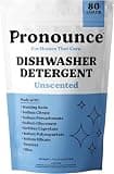 Pronounce Dishwasher Detergent Powder - Cleaner Ingredients, Fragrance Free - Ultra Concentrated, Cuts Grease and Grime, Dishwasher Pods Alternative (Residue-Free). (80 Loads, Unscented)