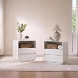 Modern Nightstand Set of 2 with Charging Station, Wood Bedside Table with 2 Drawers, Night Stands for Bedroom (White)