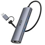 Acer USB to Ethernet Adapter, USBC Hub Ethernet 1Gbps with 3*USB 3.0, Aluminum Heat Dissipation, Driver Free, USB to Network Adapter for Windows 10, 8.1, Mac OS, Laptop, MacBook, iPad, etc (0.65FT)