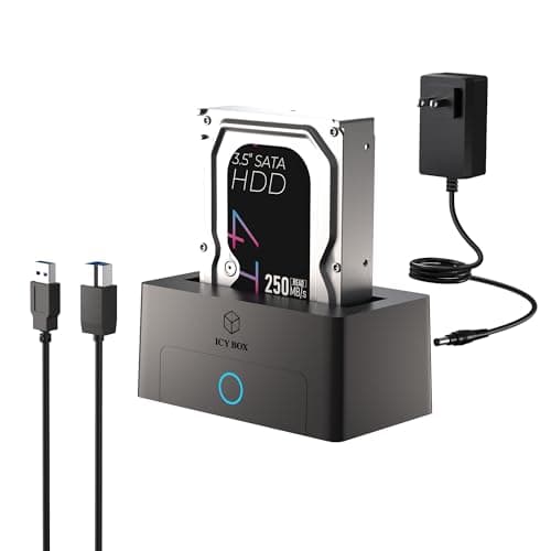 ICY BOX Hard Drive Docking Station, SSD HDD 2.5 3.5 Inch SATA to USB Adapter, External SSD Enclosure Hard Drive Reader, Support UASP Hot Swappable up to 30TB Drives, for Windows and Mac