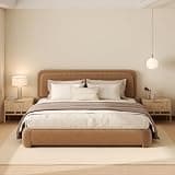 Zeqkeju Steadysleep King Size Boucle Platform Bed Frame, Upholstered Cloud with Adjustable Headboard, Anti-Collision Soft Rounded Corners, No Box Spring Required, Easy Assembly, Noise Free Brown