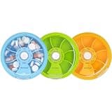 INVODA Weekly Pill Organizer 7 Compartment Rotating Pill Box for Daily Medication & Vitamins - Portable Travel Pill Case Fish Oil Supplements Vitamins Organizer (Green+Sky Blue+Orange)